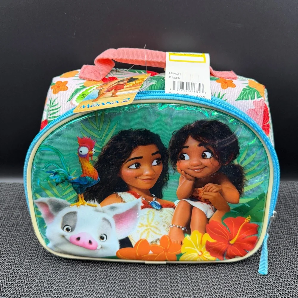 Disney Moana2 Insulated Lunch Bag Bioworld Princess Simea Pua Hei Hei Pink Green